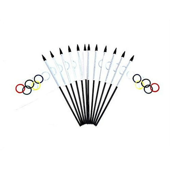LICENSED Olympic Flags!! PACK of 12 4"x6" Olympic Miniature Desk & Table Flags, 1 Dozen 4"x 6" Olympic Rings Small Mini Stick Flags