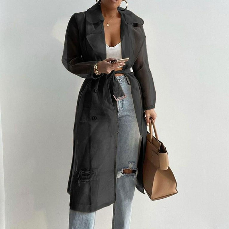 Transparent Mesh Sheer Jackets Summer Buttoned Outwears