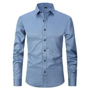 IROINNID Savings Dress Shirts for Men Long Sleeve Dress Shirt Regular Fit Button-Down Solid Shirts Turndown Collar Blouse & Shirt,Blue