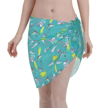 Qekee Cute Shark Turtle Women s Short Sarongs Cover Ups Sheer Bikini Wraps for Swimwear