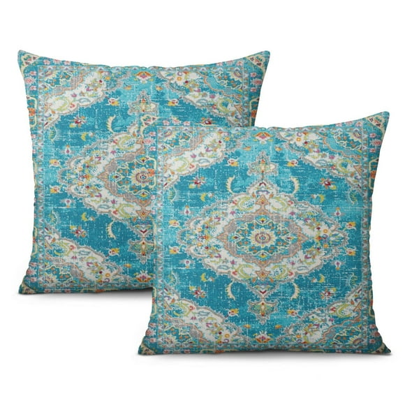 Housses de Coussin Boho à Motifs Double Face Monaco 18x18, Ensemble de 2 - Coussin Décoratif en Coton Doux Vert