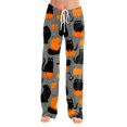 thumbnail image 4 of Zydvens Women Halloween Pajama Pants Wide Leg Lounge Wear with Pockets Soft Elastic Waist Drawstring Sleepwear Bottoms Cute Cartoon Cat Pumpkin Costume Cosplay Party S-3XL, 4 of 7