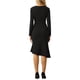 thumbnail image 3 of Vestido formal de cola de pez de manga larga y cuello redondo para mujer Inspire Chic con cinturón 2XL negro, 3 of 5
