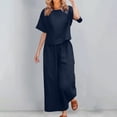 thumbnail image 3 of Plus Size Two Piece Sets，Lounge Travel Sets Summer Outfits Vacation Lounge Sets Wide Leg Pants Linen Matching Lounge Set Summer Casual Dressy Linen Sets 2026 Pajama Lounge Beach Set, 3 of 5