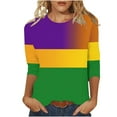 thumbnail image 3 of jobturf Mardi Gras Shirts for Women Carnival Holiday Party Tops Lightweight 3/4 Sleeve Blouses Spring Fashion Round Neck Graphic Tees, 3 of 6