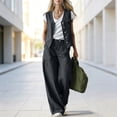thumbnail image 2 of TEAJOPSUU Women's 2 Piece Linen Cotton Outfits Sets V Neck Button Vintage Vests Cargo Wide Leg Palazzo Pants with Pockets Matching Solid Sets Dark Gray, 2 of 9