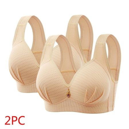 Dazajoo 2 Pack Push Up Bras for Women No Underwire Full Coverage Front Buckle Wireless Underwear Womens Lightweight Breathe Daily Bra Khaki 42