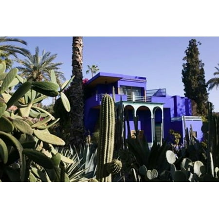 Villa Exterior Jardin Majorelle and Museum of Islamic Art Marrakech Morocco Canvas Art - Walter Bibikow DanitaDelimont (34 x 23)