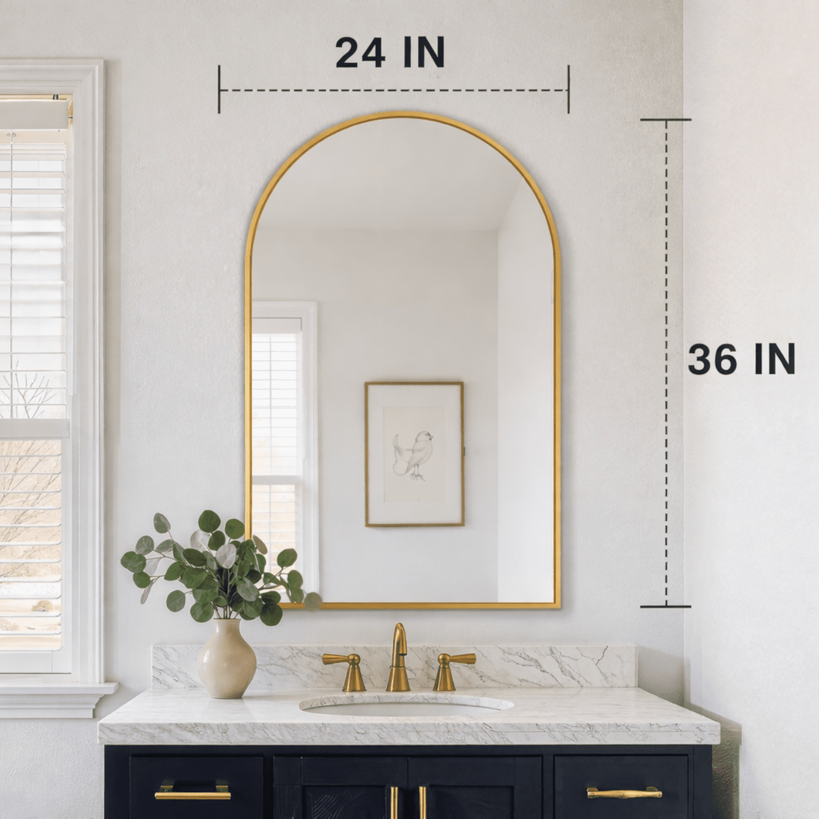 GRAHMCY 36"x24" Arched Bathroom Mirror Wall Mirror With Aluminum Alloy Frame, Gold