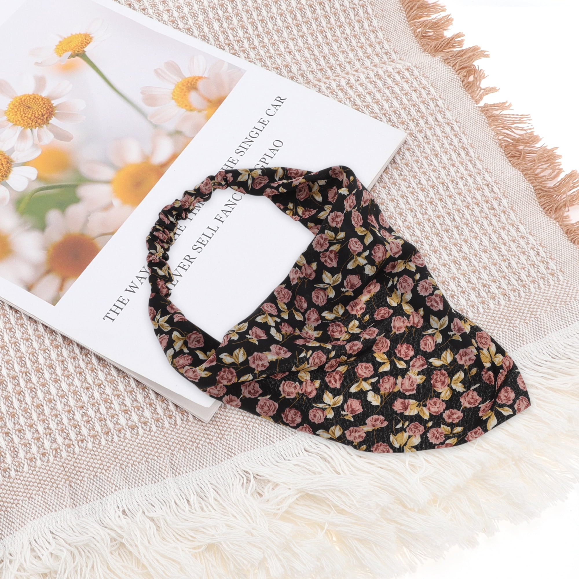 Unique Bargains 1pc Fashion Rose Headwrap for Stylish Hair Accessories Black