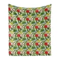 thumbnail image 1 of Exotic Soft Flannel Fleece Throw Blanket, Colorful Butterflies Hibiscus Flower Strelitzia Palm Leaves Pattern, Cozy Plush for Indoor and Outdoor Use, 50" x 60", Olive Green Multicolor, by Ambesonne, 1 of 6