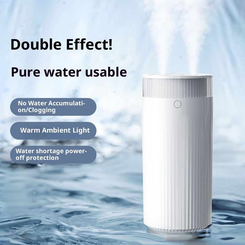Portable Small Humidifier for Bedroom - [Dual Nozzle Large Cool Mist] [Ambiance Lighting] [Car Smart On/Off] Ultrasonic Mini Personal Desk Air Humidifiers for Travel Office Baby Room,White