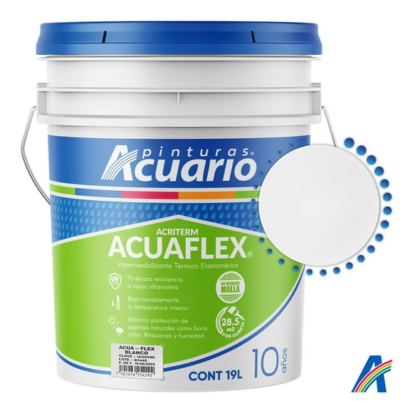 Impermeabilizante Térmico Elastomérico Pinturas Acuario Acriterm Acuaflex 10 Años 19 Litros Color Blanco