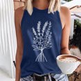 thumbnail image 2 of JSKUMAR Women's Summer Crewneck Tank Tops Floral Graphic Curved Hem Sleeveless Tops Casual Loose Fit Shirts Navy-3,L, 2 of 5