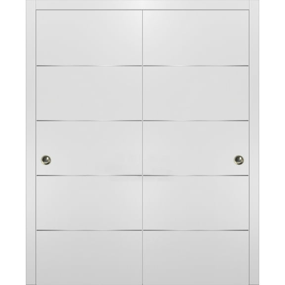 Sliding Closet Bypass Doors | Planum 0020 White Silk | Sturdy Rails Moldings Trims Hardware Set | Wood Solid Bedroom Wardrobe Doors-36" x 84" (2* 18x84)