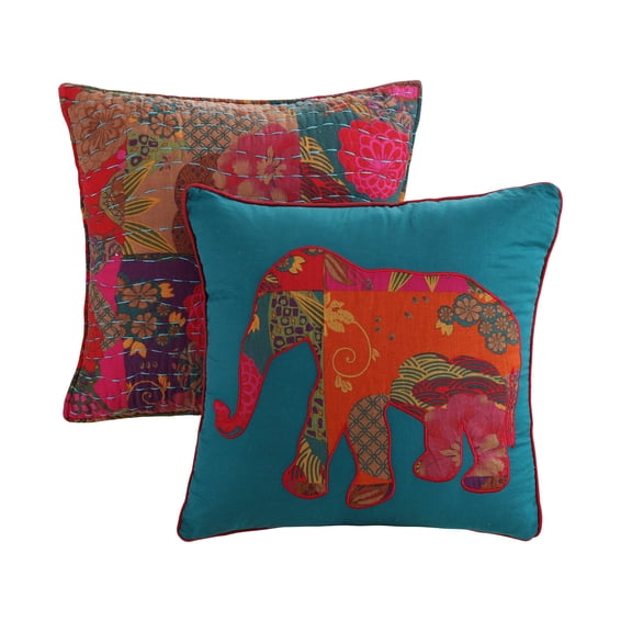 Greenland Home Fashions Jewel Kantha-Quilted Decorative Boho Pillows,Stuffed, 100% Cotton Removable Covers, Set of 2