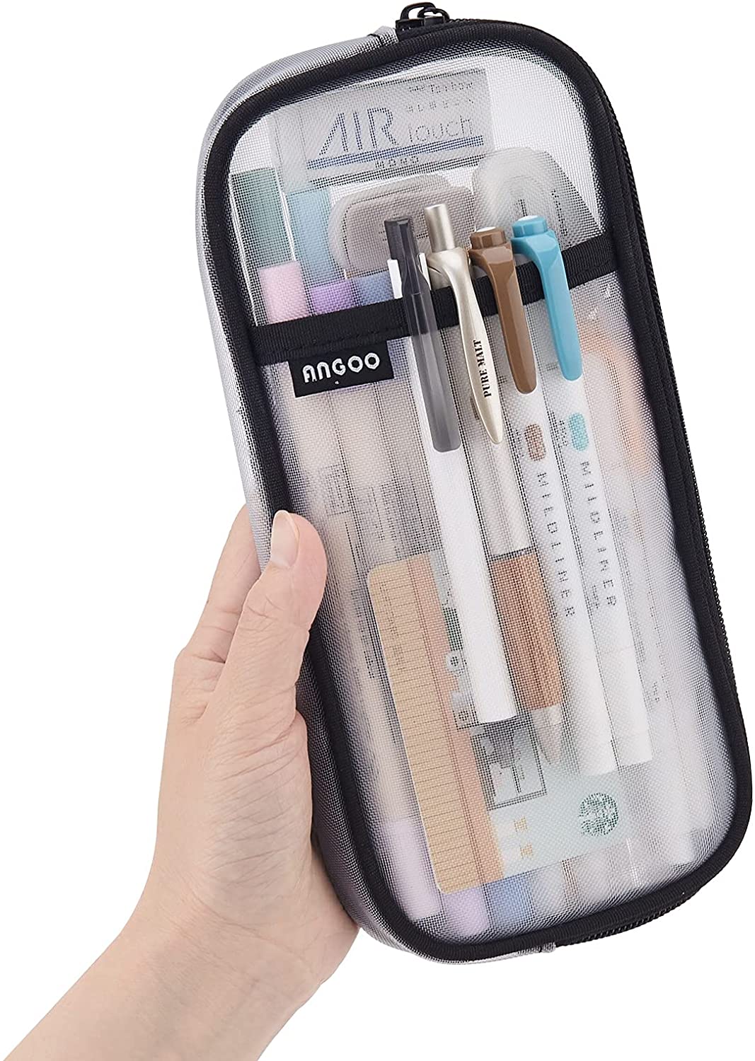 Grid Mesh Pen Pencil Case with Zipper Clear Makeup Color Pouch Cosmetics  Bag Multi-Purpose Travel School Teen Girls Transparent Stationary Bag  Office