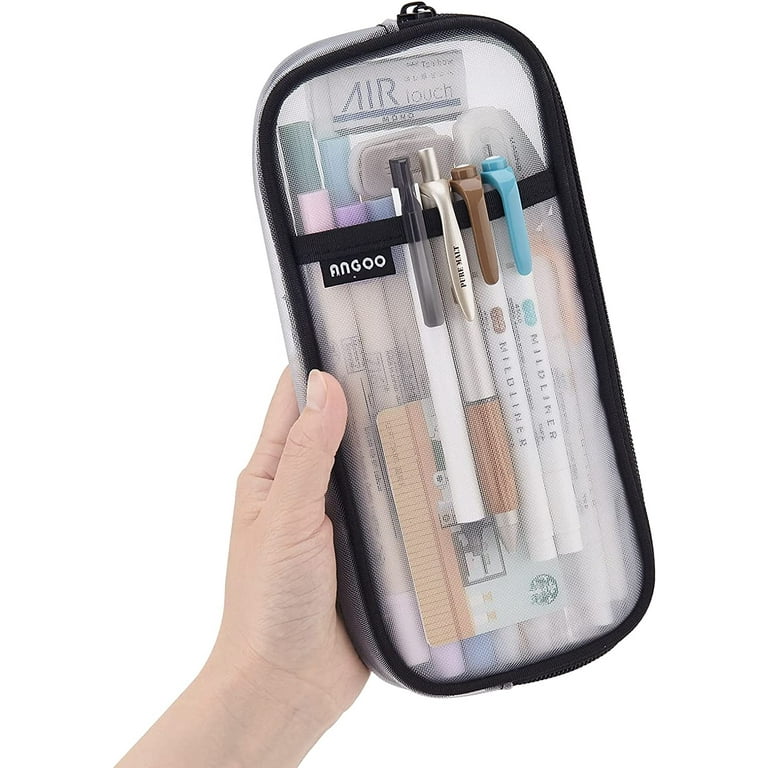 Contrast Color Pan Pencil Bag Pen Case Multi Layer Transparent Slot Mesh  Storage Pouch Organizer for Stationery School F7018