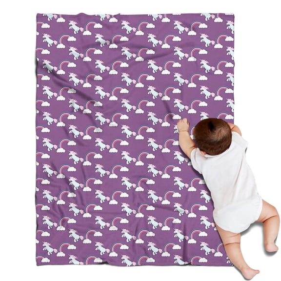 Purple Cartoon Unicorn Rainbow Blanket,Comfortable Soft Flannel Throw Blanket,All Season,Warm Lightweight Blankets for Sofa Bed Couch Living Room Chair,30"x40"