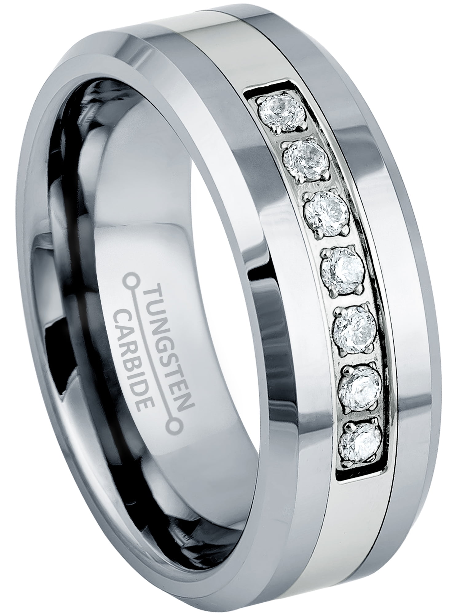 Men 8MM Comfort Fit Tungsten Carbide Wedding Band Beveled Edges Gooved Ring 