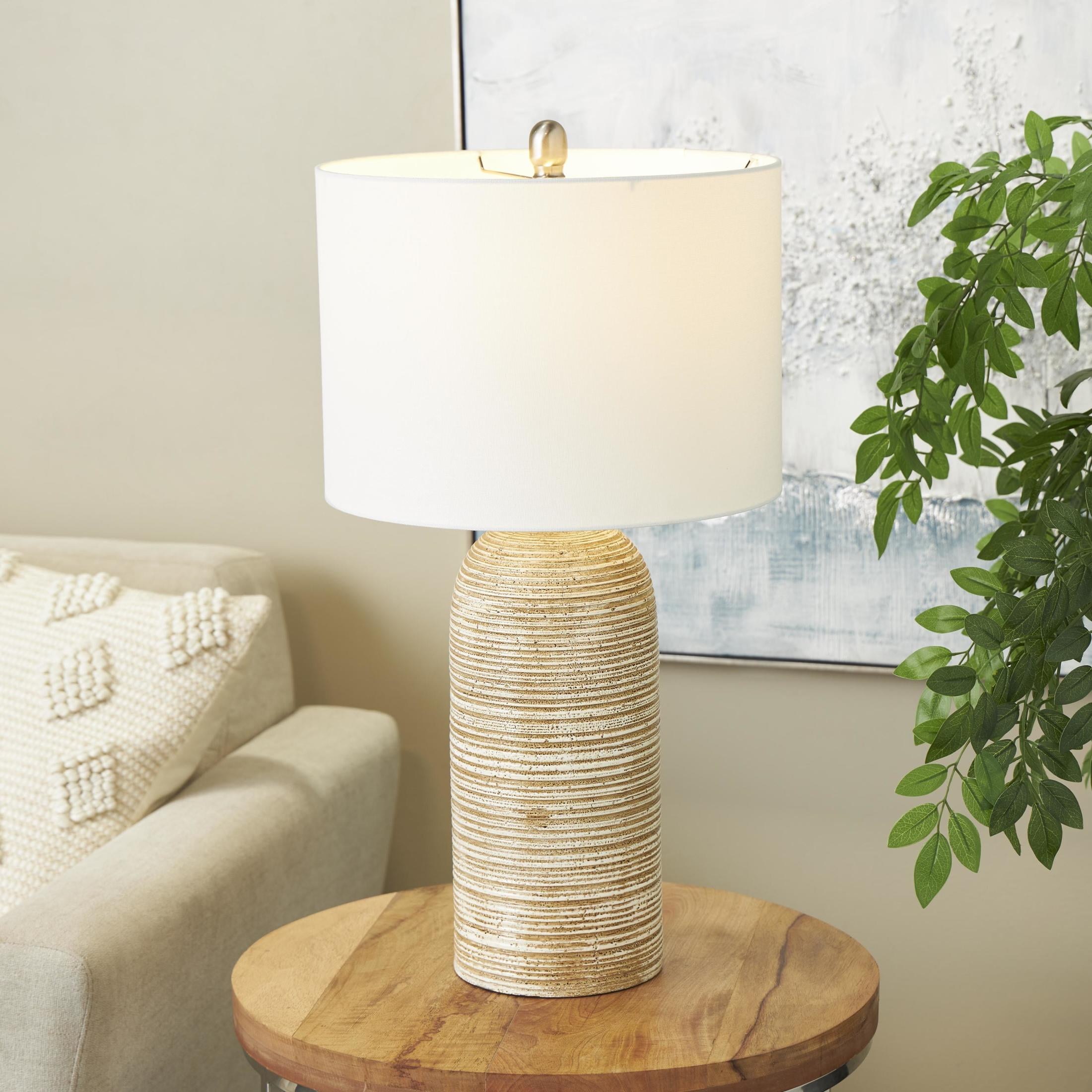 DecMode 27" Brown Table Lamp with White Linen Shade