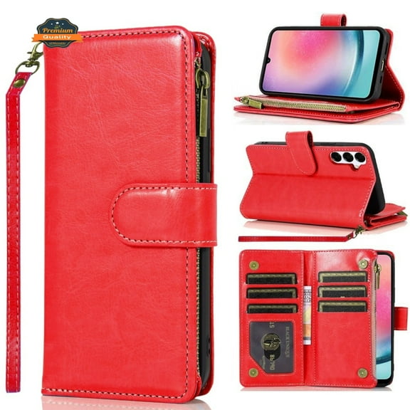 For Motorola Moto G 5G 2025 Leather Wallet Case with Zipper, 9 Card Slots, Cash Pocket, Stand & Strap, Clutch Pouch Design Cover, XPM Phone Case [Red]
