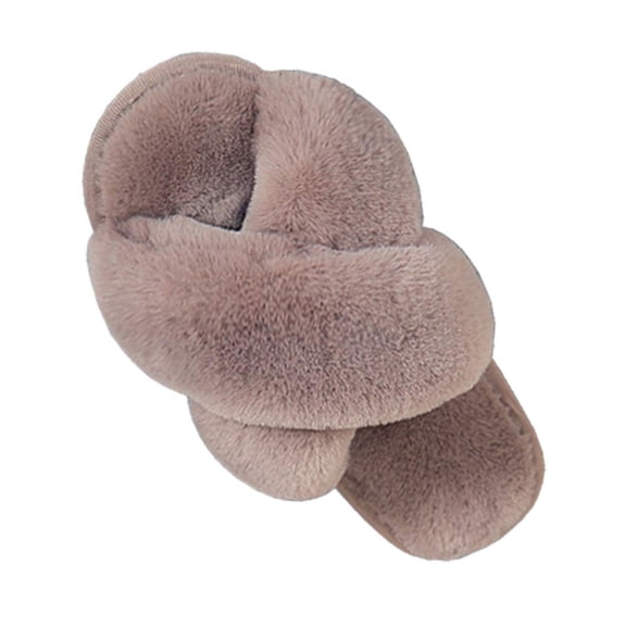 Ginisom Women's Fuzzy Slippers Cross Band Fluffy Open Toe House Slide Slipper