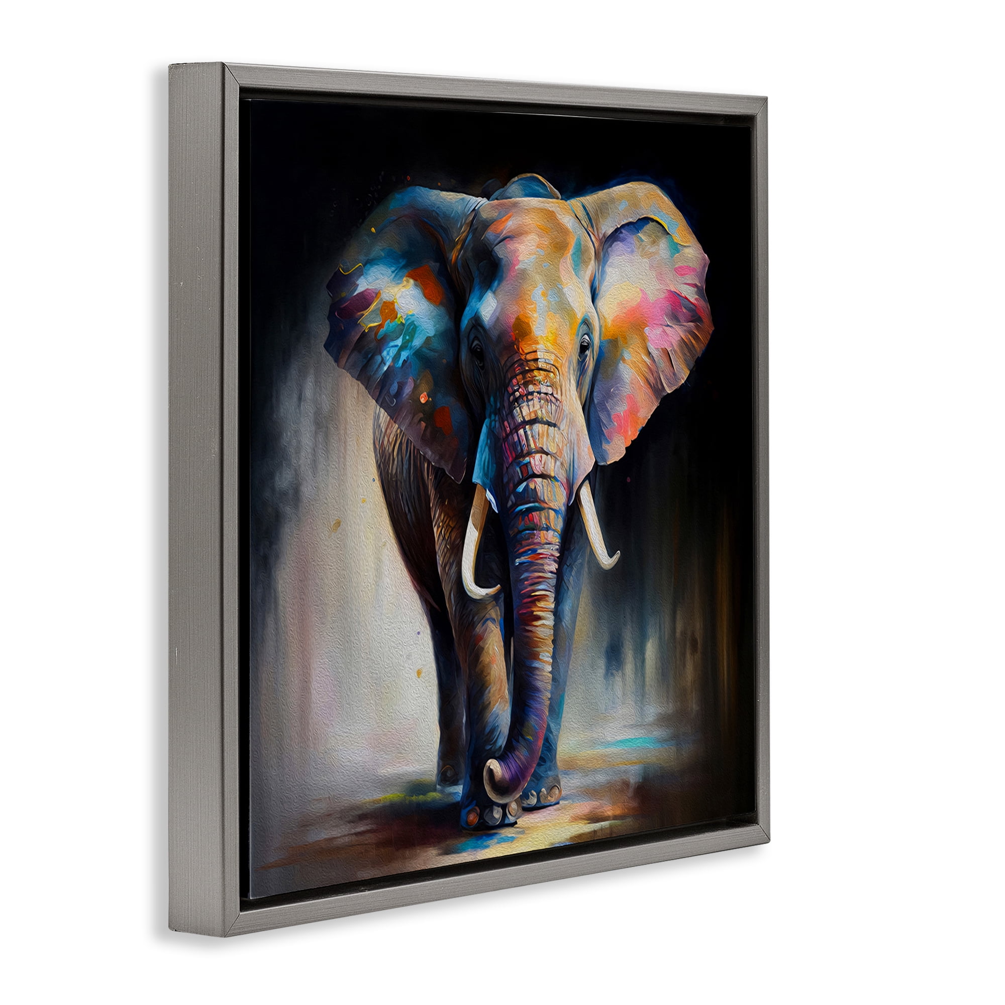 Stupell Industries Stepping Elephant in Shadow Animals & Insects Painting Gray Floater Framed Canvas Art Print Wall Art, 25 x 25
