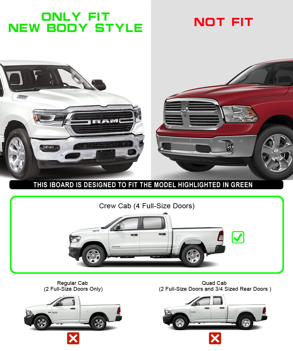 Will Not Fit 2018 Model Build in 2019 APS iBoard Running Boards 5 Custom Fit 2019-2020 Ram 1500 Crew Cab Pickup 4Dr for New Body Style ONLY Nerf Bars | Side Steps | Side Bars