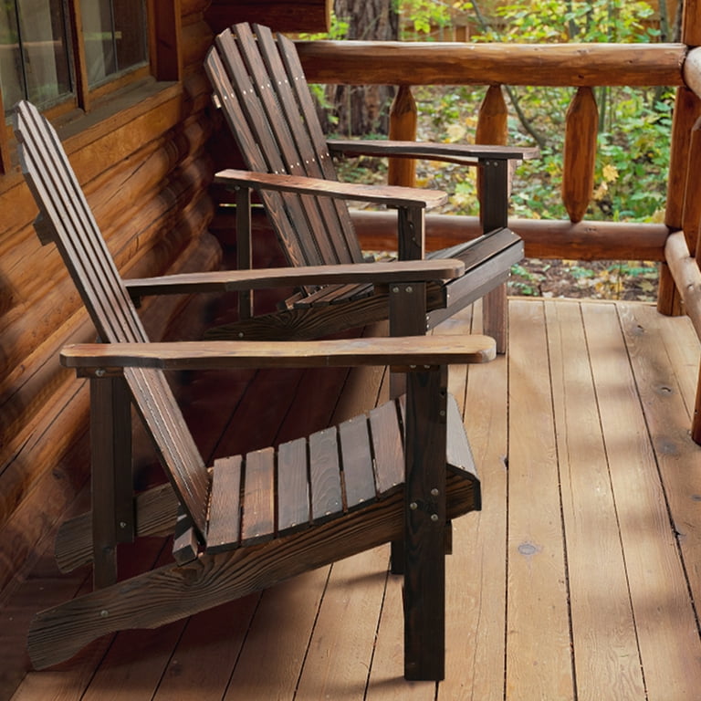 UBesGoo Patio Gardne Wood Chair with Footstool Outdoor Wood Furniture Wooden Reclinerr Carbonized Color