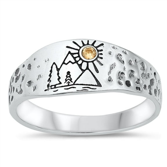All in Stock Yellow Cubic Zirconia Sun With Mountain Ring Sterling Silver Size 4