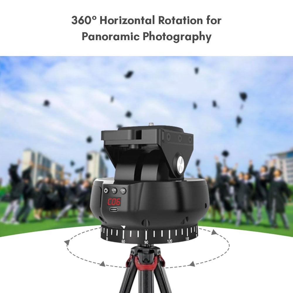 Motorized Pan Tilt Head Panoramic 360° Rotation Tripod 100M Wireless Remote Control 9 Levels Adjustable Speed 1kg Load Capacity with Phone Clip for Smartphone
