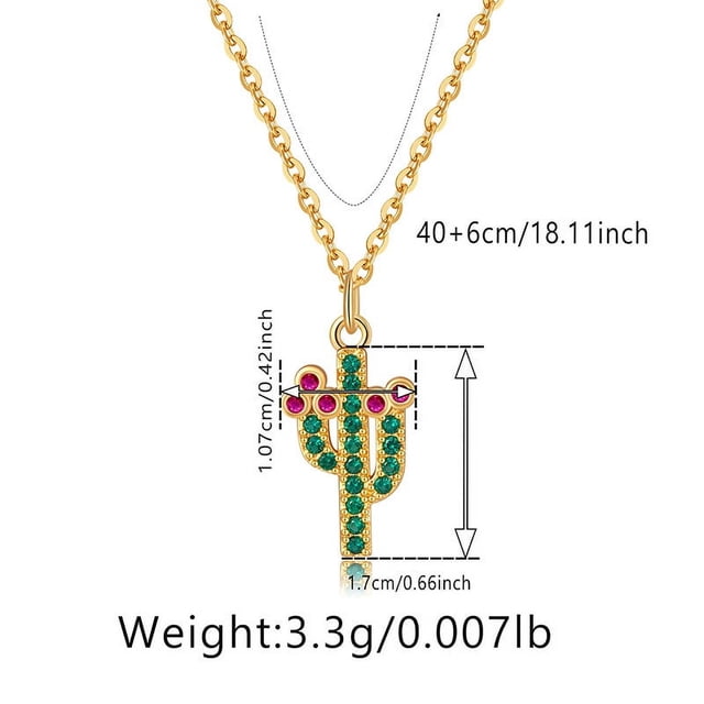 Zhuge Collar con colgante hecho a mano, diseño de cactus, con colgante de circonita (oro)