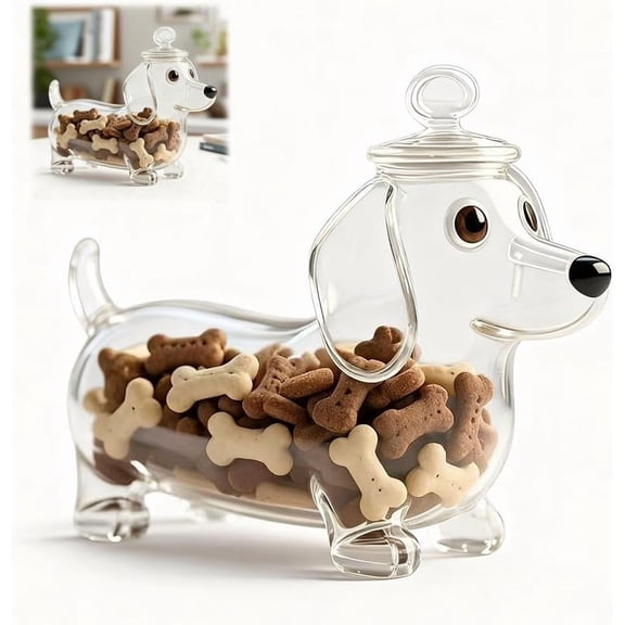 Dachshund Snack Jar, Airtight Dog Treat Containers With Lid, Adorable Glass Pet Food Storage, Novelty Cute Cookie Jar For Kitchen And Countertop Decor Pet Lovers Gift