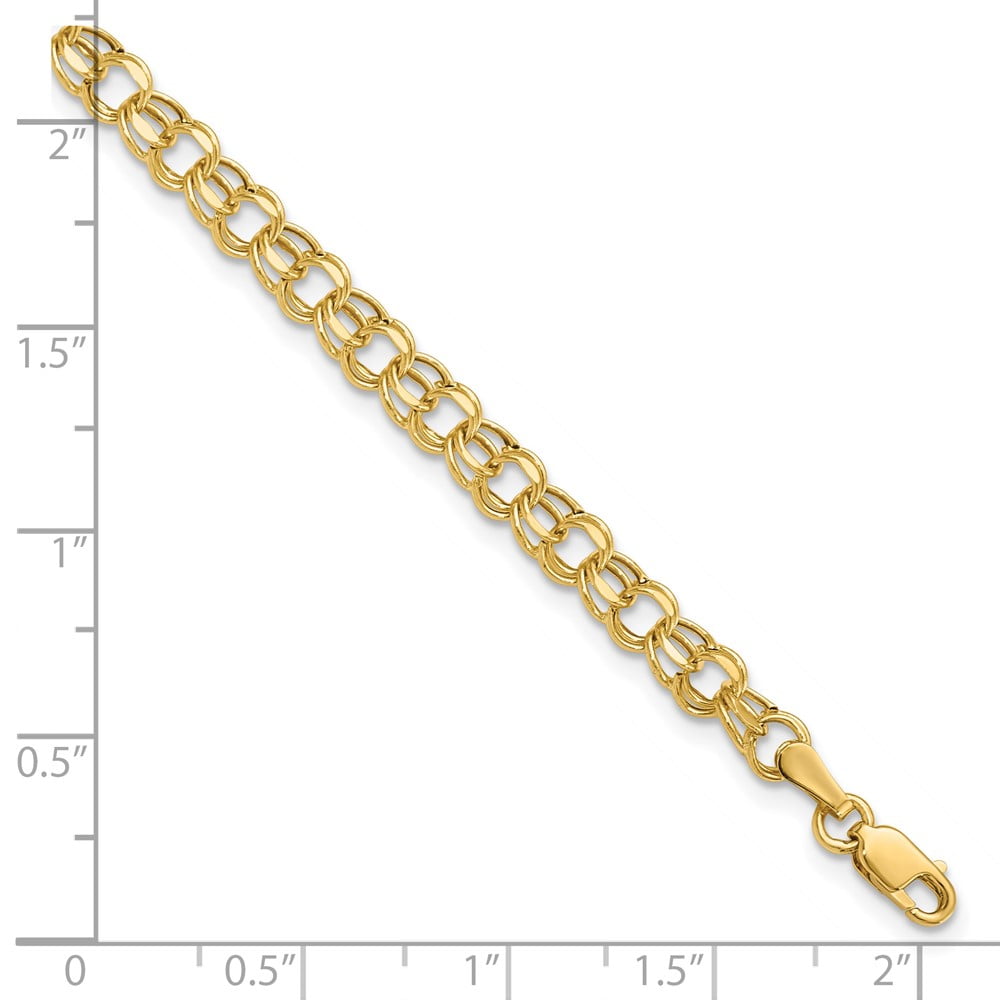10k 6in 4.5mm Hollow Diamond-cut Double Link Charm Bracelet
