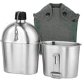thumbnail image 1 of Kit de cantimplora militar, 2 uds., 1000ml, 600ml, juego de tazas de cantimplora militar de acero inoxidable con bolsa protectora para acampar al aire libre, senderismo y mochilero, 1 of 5