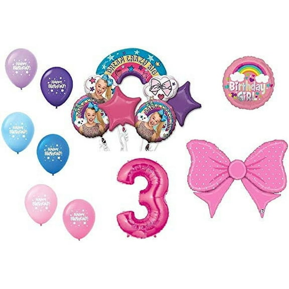JoJo Siwa 3rd "3" Pink Bow Happy Birthday Party Dream Crazy Decoration Balloon Bundle Set