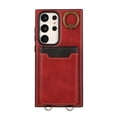 thumbnail image 5 of Wallet Back Case for Samsung Galaxy S22 Ultra with Wrist Strap, Stylish Magnetic Card Holder Finger Ring Kickstand PU Leather Lanyard Shockproof Slim Phone Case for Samsung Galaxy S22 Ultra, Red, 5 of 7
