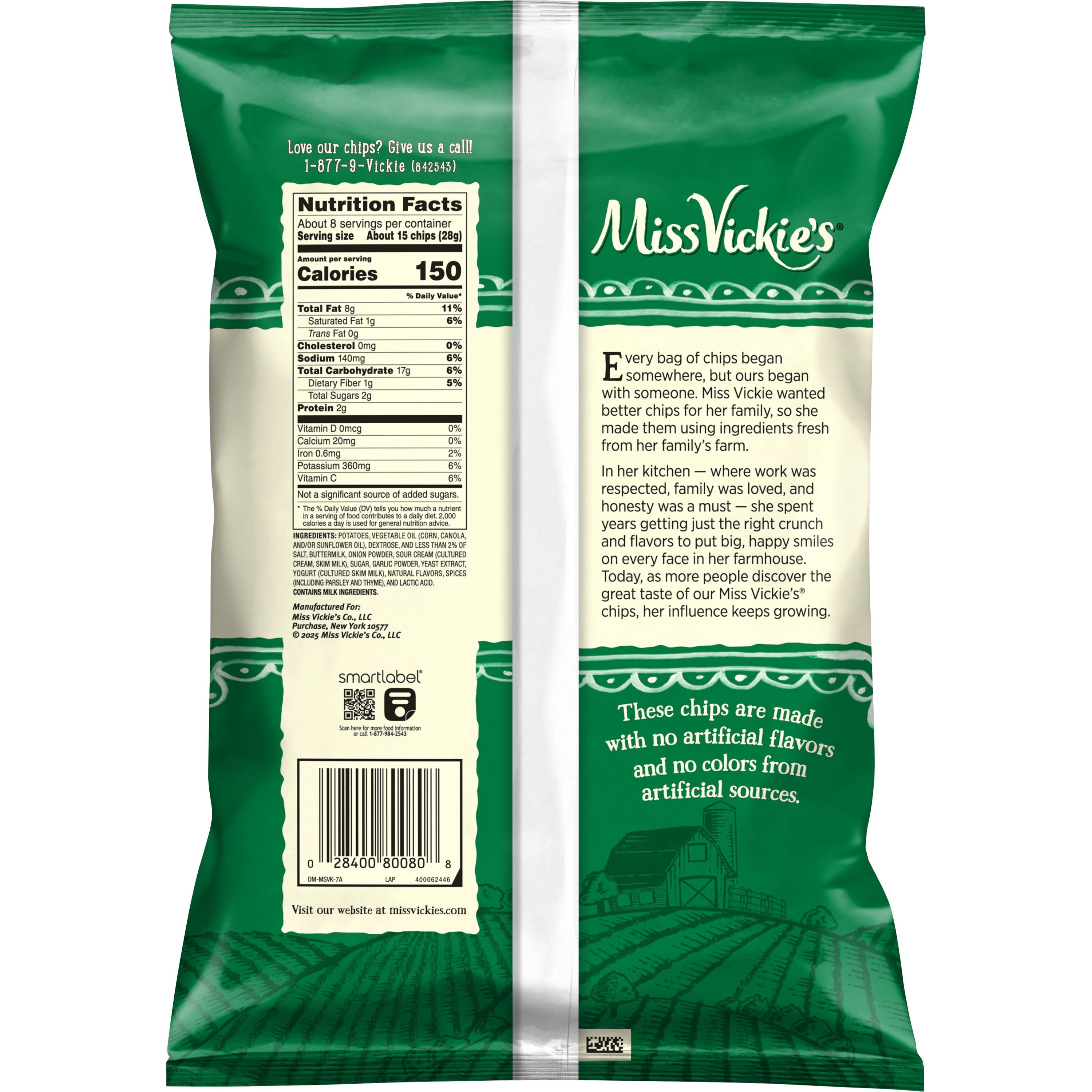 Miss Vickies Sour Cream Herb & Onion Kettle Cooked Potato Chips Bag, 7.5 oz