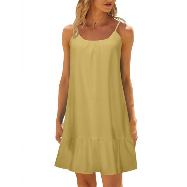 Daznico Robes pour Femmes Ajustées et Flattées, Robe de Plage Unie Sans Manches Dos Nu Camisole de Plage Mini, Robes pour Femmes