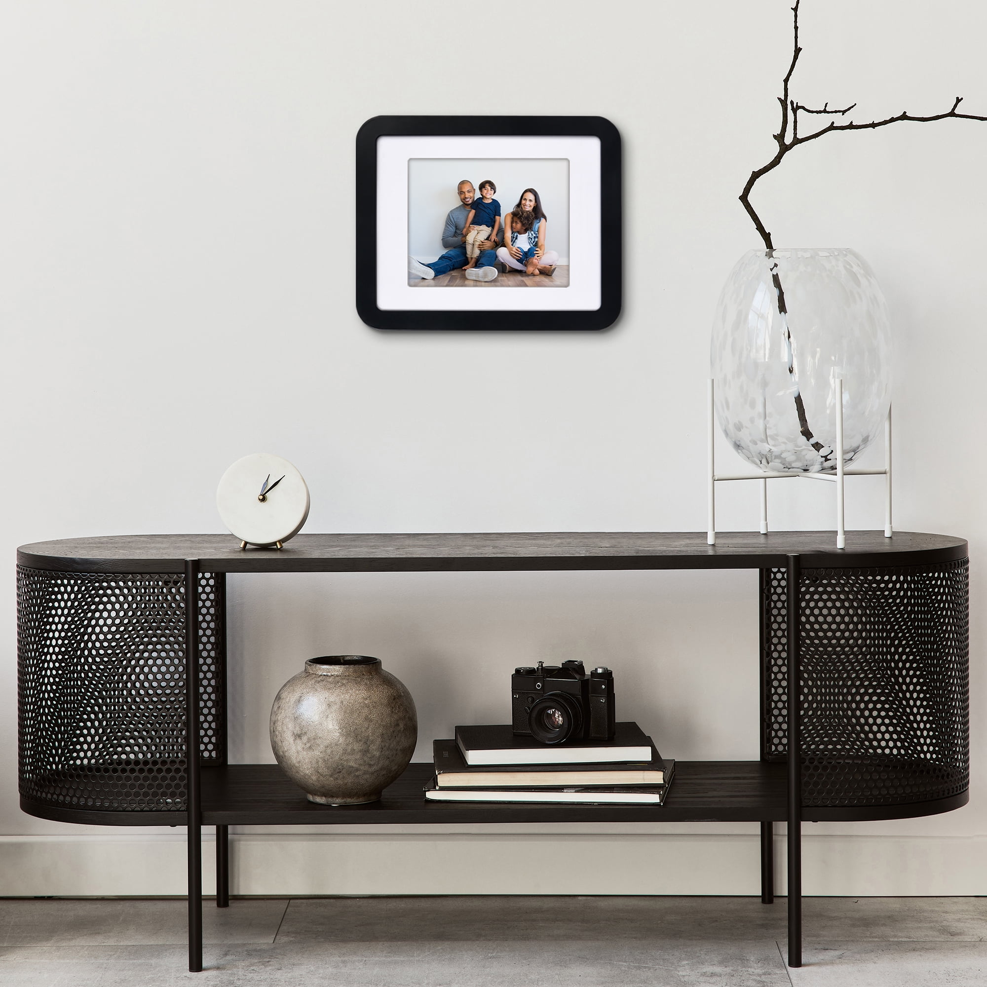 Black 11x14 Curved Corner Photo Frame with Mat & Glass
