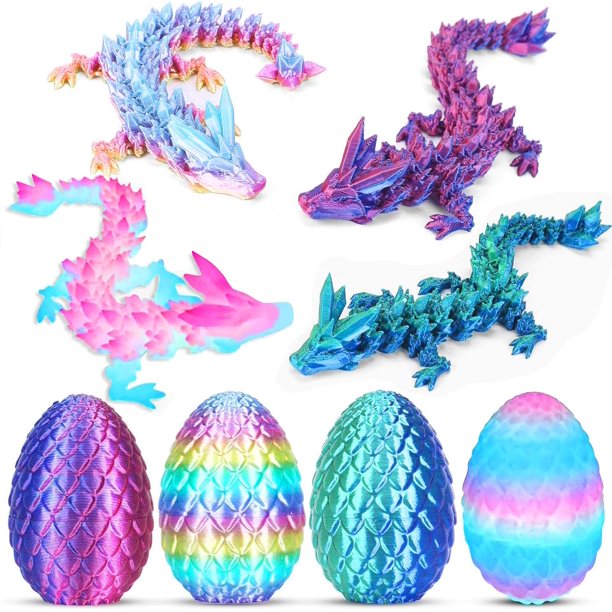 Juego de huevos de dragón Ivrmtal impreso en 3D con interior de dragón, 4 piezas