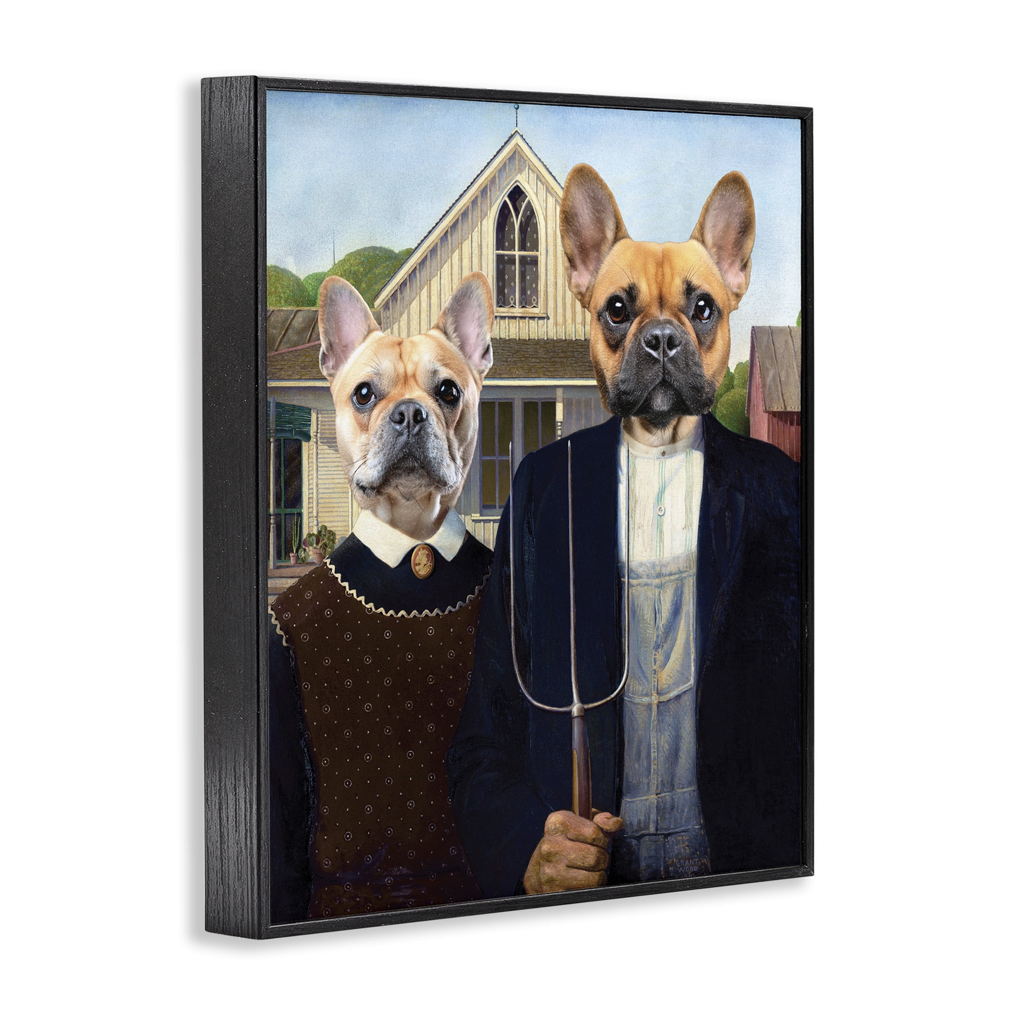 Stupell Industries French Bulldogs Iconic Farmers Black Framed Giclee Art, design by Grotto Studios