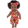 thumbnail image 2 of JM 1 muñeca negra Muñecas de silicona suave de 11,8 pulgadas Muñeca afroamericana realista Linda muñeca negra de pelo rizado con linda ropa de moda y diadema JM, 2 of 5