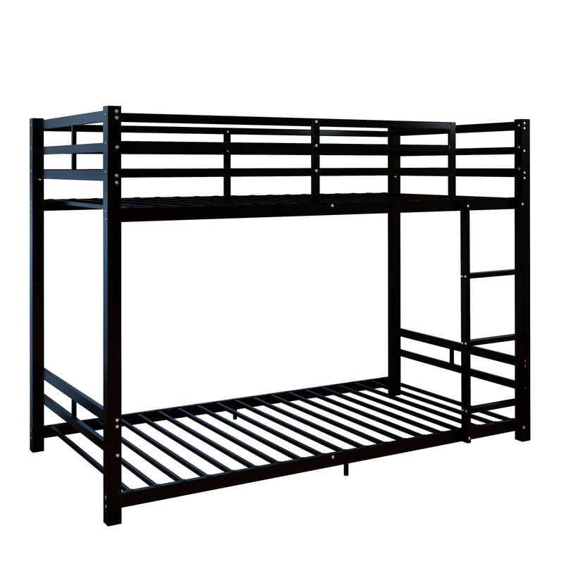 Twin Over Twin Metal Bunk Bed, Heavy-Duty Steel Bunk Bed with Safety Guardrails and Ladder, Low-Profile Design, 19 Metal Slats, 400/480 lbs Weight Capacity, No Box Spring Needed