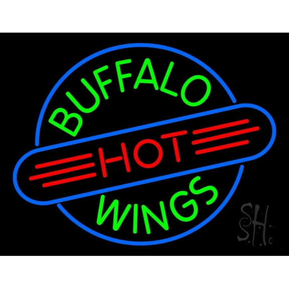 Buffalo Hot Wings LED Neon Sign 15 x 19 - inches, Clear Edge Cut Acrylic Backing, with Dimmer - Bright and Premium built indoor LED Neon Sign for restaurant window and interior decor.
