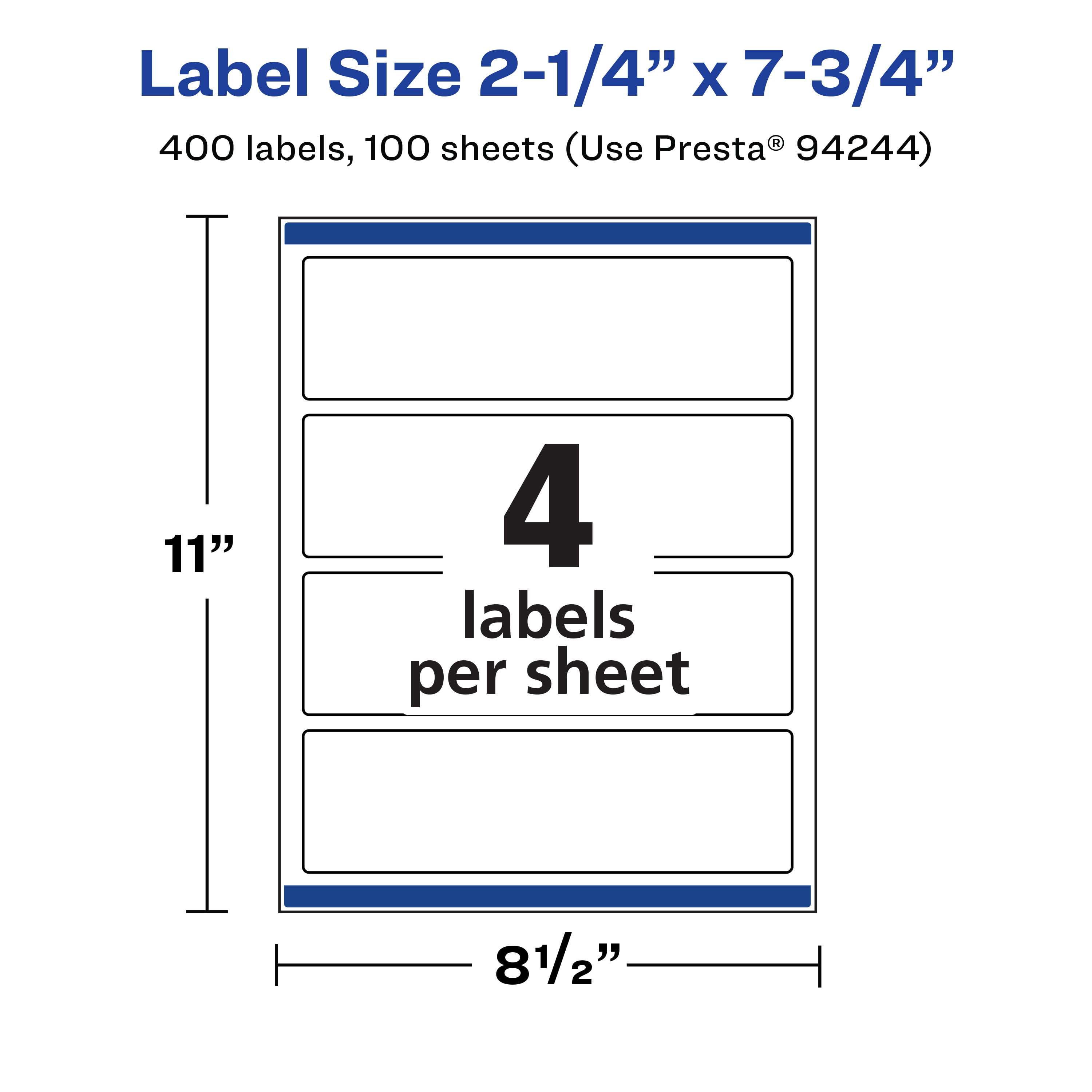 Avery 2-1/4" x 7-3/4" Waterproof Rectangle Labels, 400 Labels
