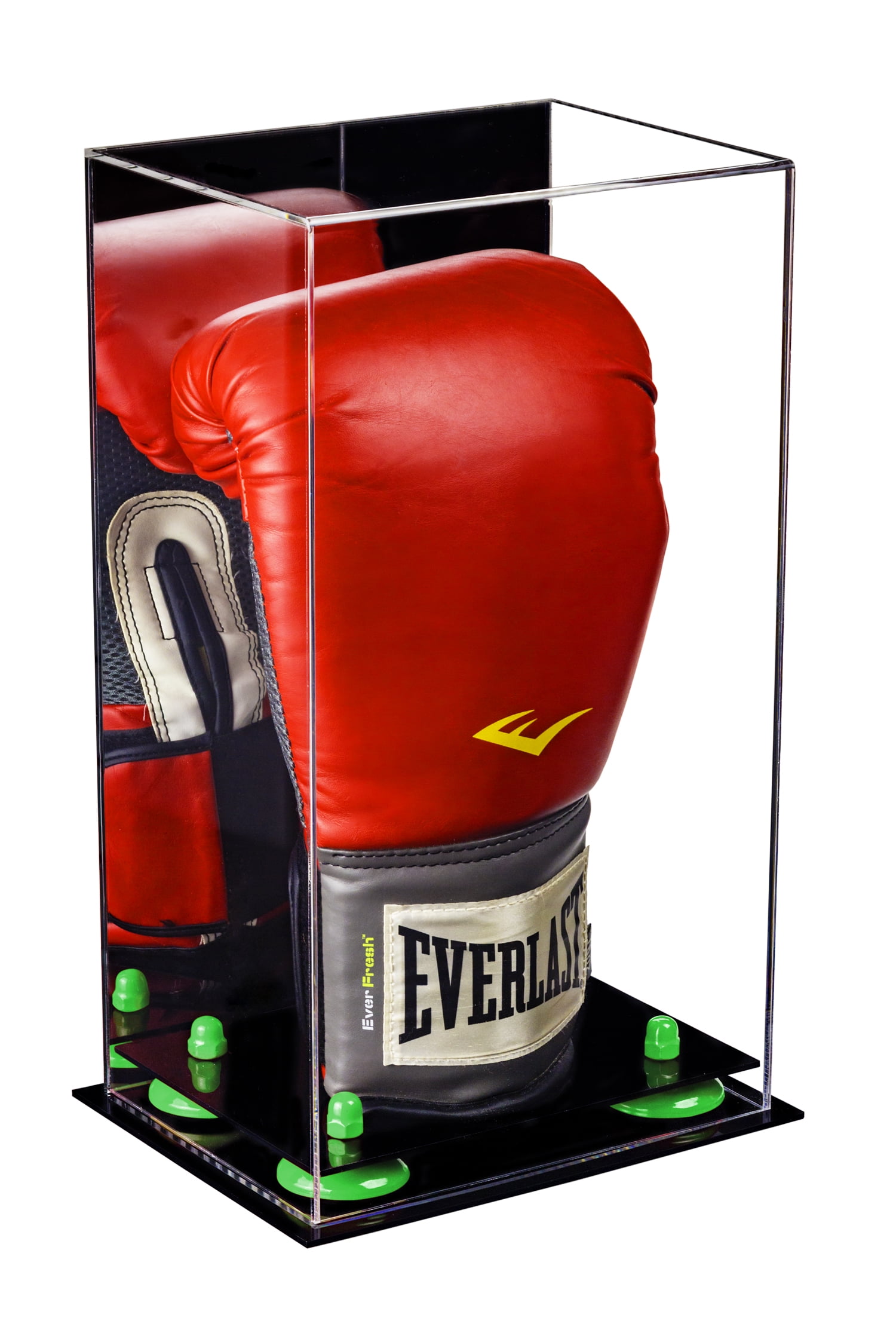 Deluxe Acrylic Boxing Glove Display Case with Mirror and Green Risers