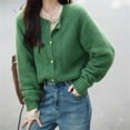 thumbnail image 1 of Suéter verde cárdigan para mujer, primavera y otoño 2024, nuevo estilo, top de punto pequeño holgado a la moda, estilo perezoso, 1 of 4