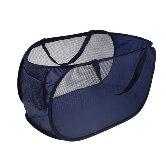 Unique Bargains 1 Pc Folding Single Layer Laundry Basket for Laundry Room 22.83"x14.17"x14.17" Navy Blue